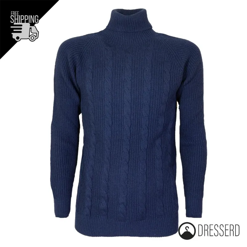 Maglia Dolcevita Uomo Trecce Lana Maglione collo alto Verde Beige Maglie Dresserd