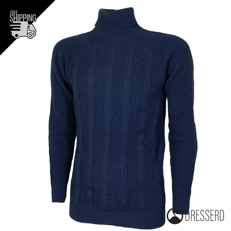 Maglia Dolcevita Uomo Trecce Lana Maglione collo alto Verde Beige Maglie Dresserd