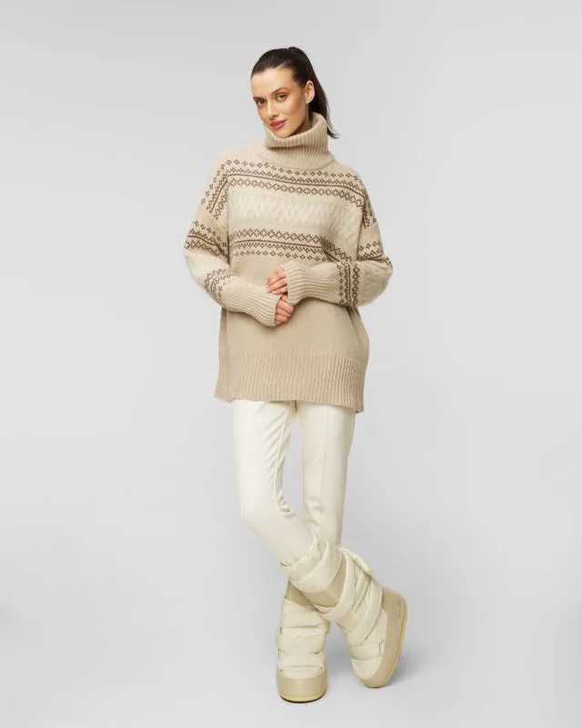 Maglione a collo alto beige in lana da donna We Norwegians Setesdal