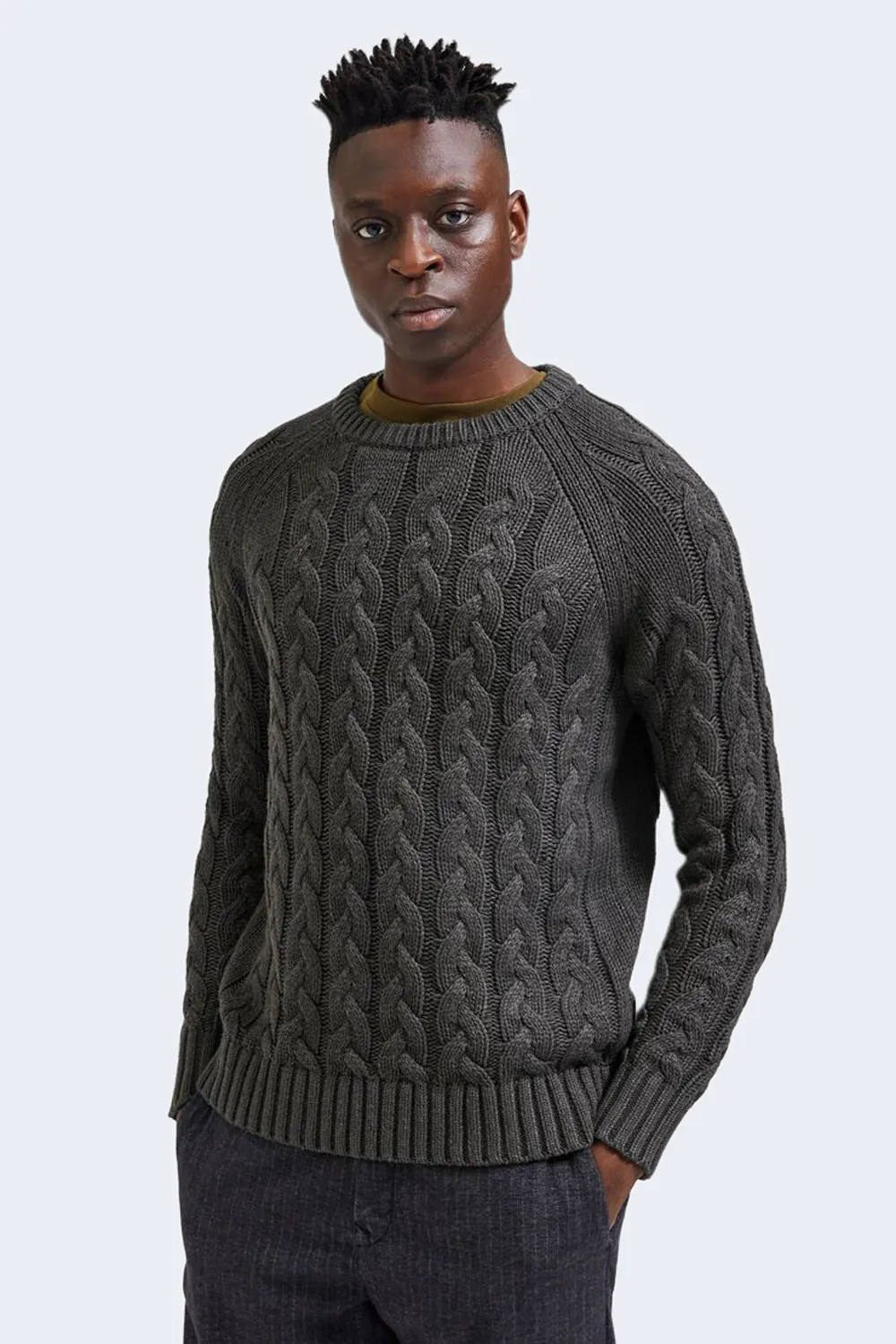 Maglione Selected slhbill ls knit  cable crew neck w – 16086658 Grigio Scuro