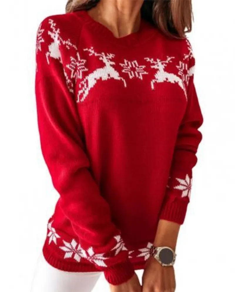 Maglioni lavorati a maglia a maniche lunghe Donna Maglione natalizio Autunno Inverno