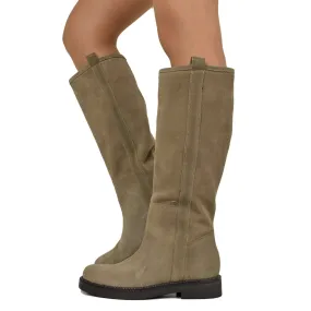 Stivali Camperos Taupe in Pelle Vintage Scamosciata Made in Italy